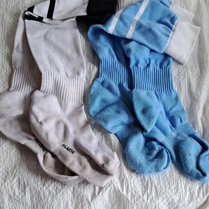 Men's White and Black And Blue Soccer Socks. 2 Pairs
